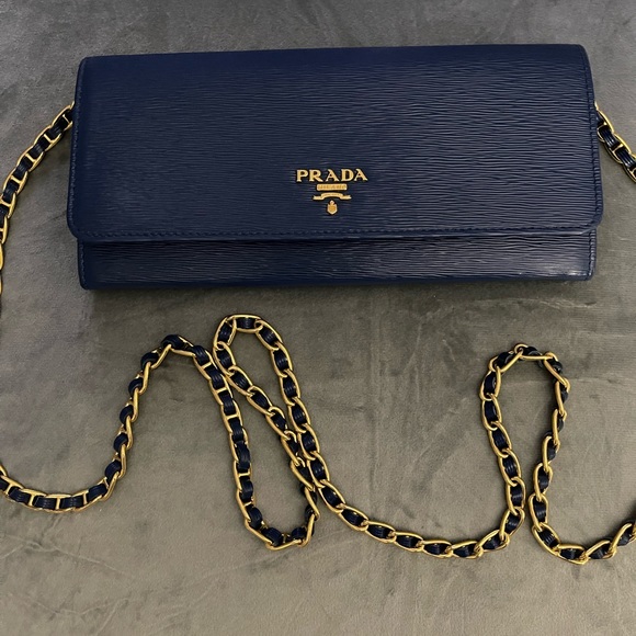 Slate Vitello leather Prada move wallet - Picture 1 of 13